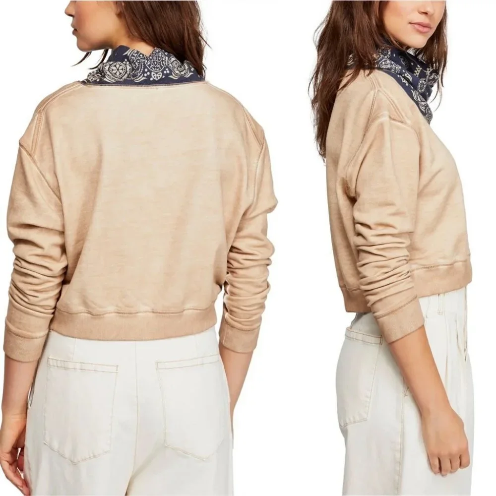 Free People James Bandana Sweatshirt Cream Blue Size Large New With Tags L NWT - Picture 4 of 7